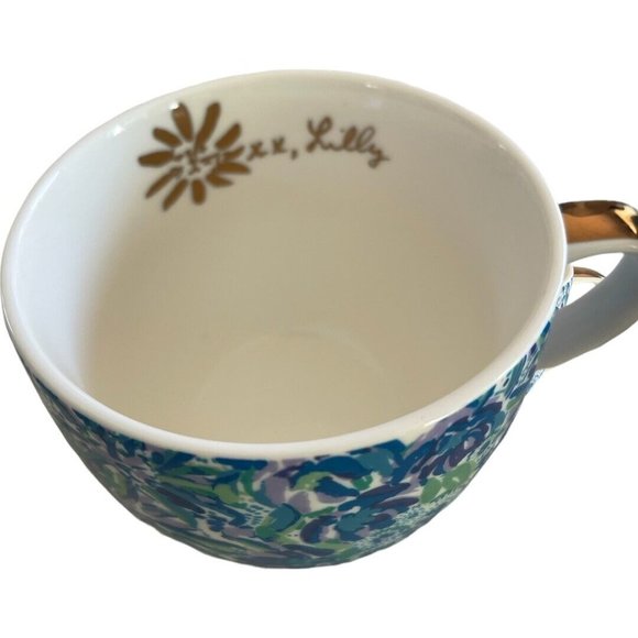 Lilly Pulitzer “Lion Around” Blue Print Mug Gold Handle set Of 2 - Picture 4 of 8